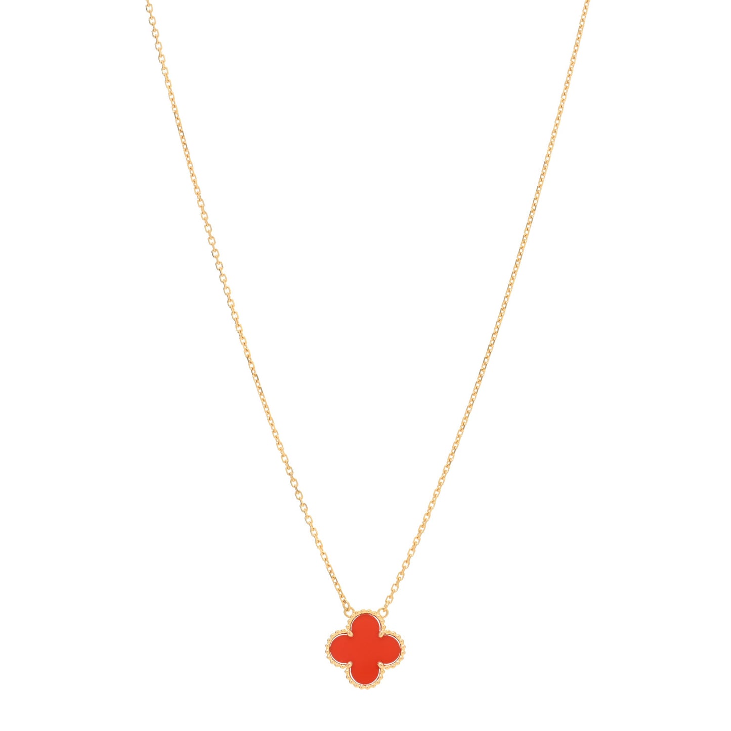 18K Yellow Gold Carnelian Vintage Alhambra Pendant Necklace