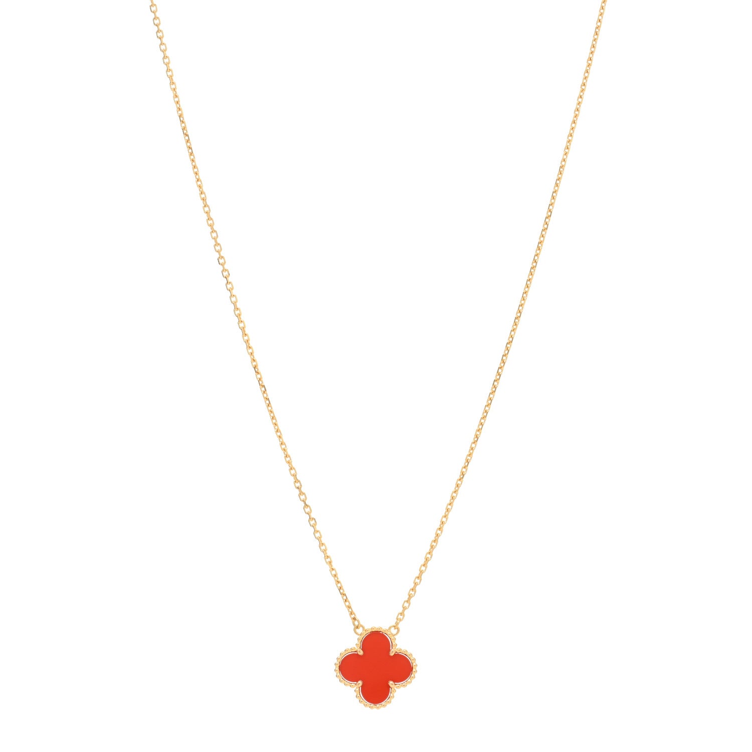 Van Cleef & Arpels 18K Yellow Gold Carnelian Vintage Alhambra Pendant Necklace 1 of 4