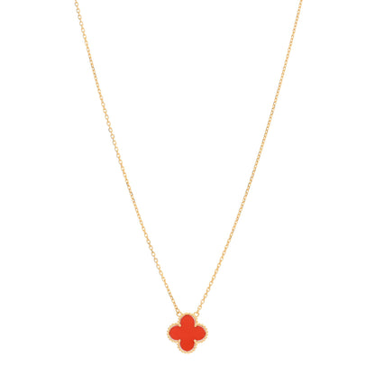 Van Cleef & Arpels 18K Yellow Gold Carnelian Vintage Alhambra Pendant Necklace 1 of 4
