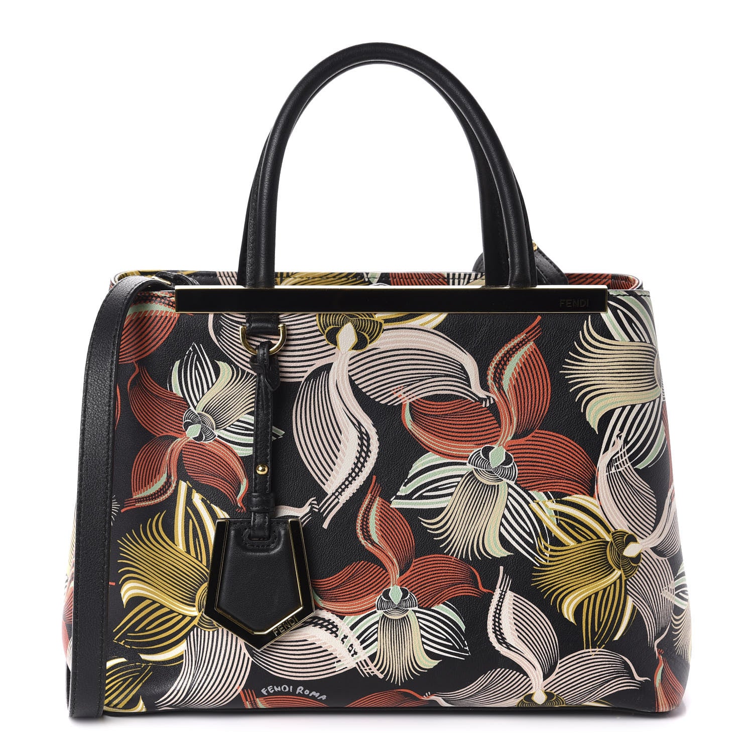 Fendi Calfskin Orchid Petite 2Jours Tote Black Multicolor 1 of 10