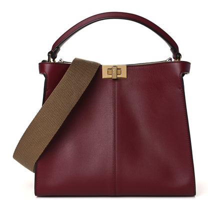 Fendi Vitello Seta Glazed Fabric FF 1974 Medium Peekaboo X-Lite Barolo Mogano Panna 1 of 8