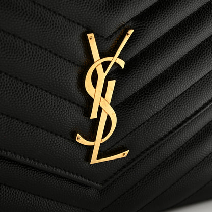 Saint Laurent Grain De Poudre Matelasse Chevron Monogram Envelope Clutch Black 8 of 9