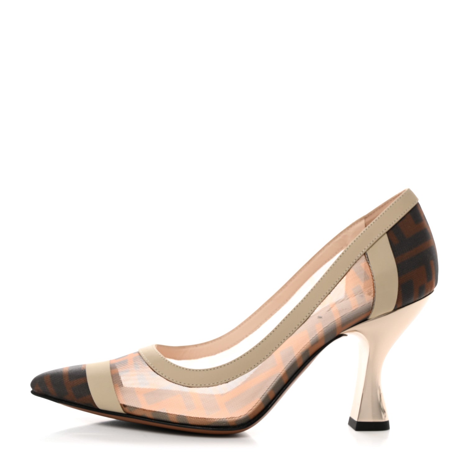Fendi Technical Mesh Vitello Gommato FF Colibri 85mm Pumps 37 Tobacco Moro Nude 1 of 8