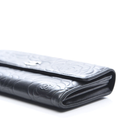 Chanel Lambskin Embossed Camellia Large Gusset Flap Wallet Black 11 of 11
