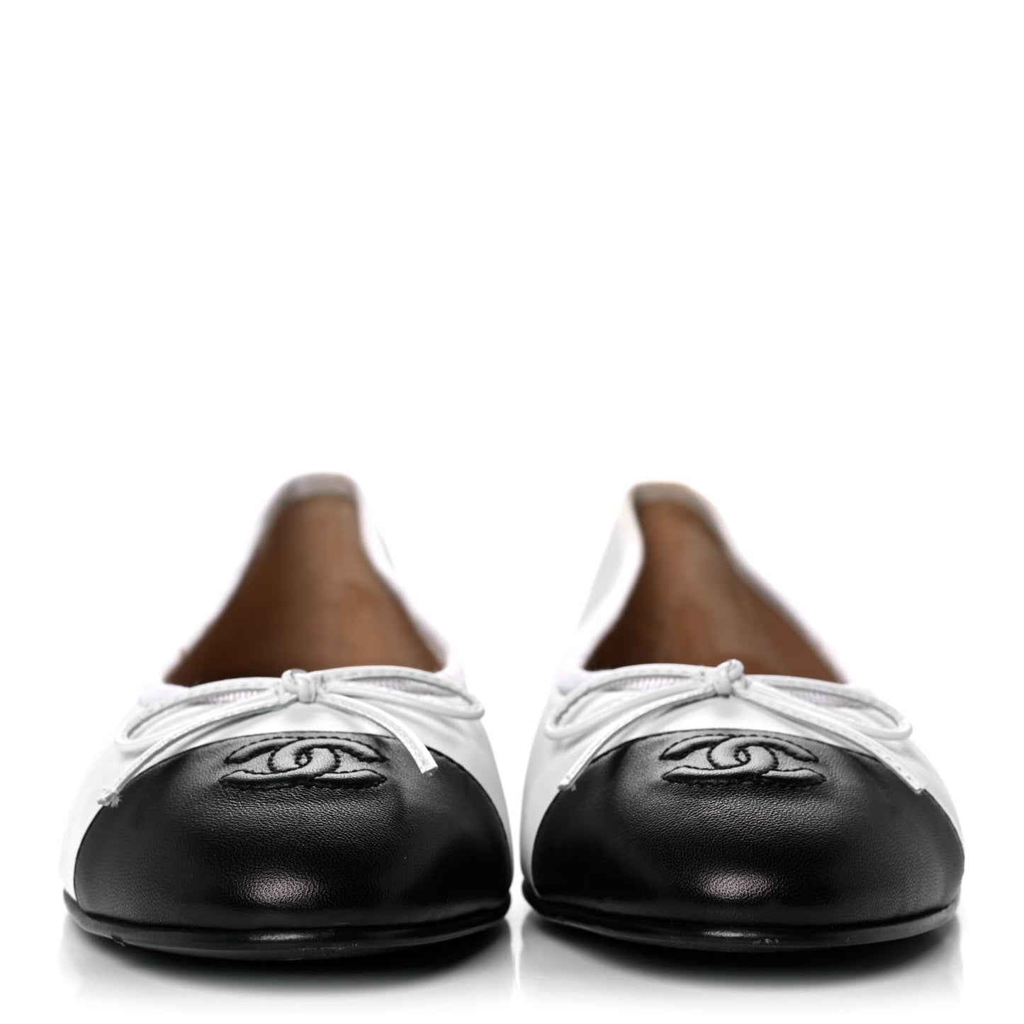 Lambskin Cap Toe CC Ballerina Flats 40.5 White Black