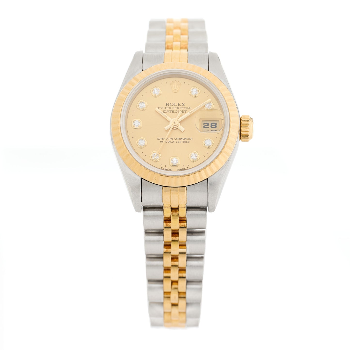 Stainless Steel 18K Yellow Gold Diamond 26mm Oyster Perpetual Datejust Watch Champagne 69173