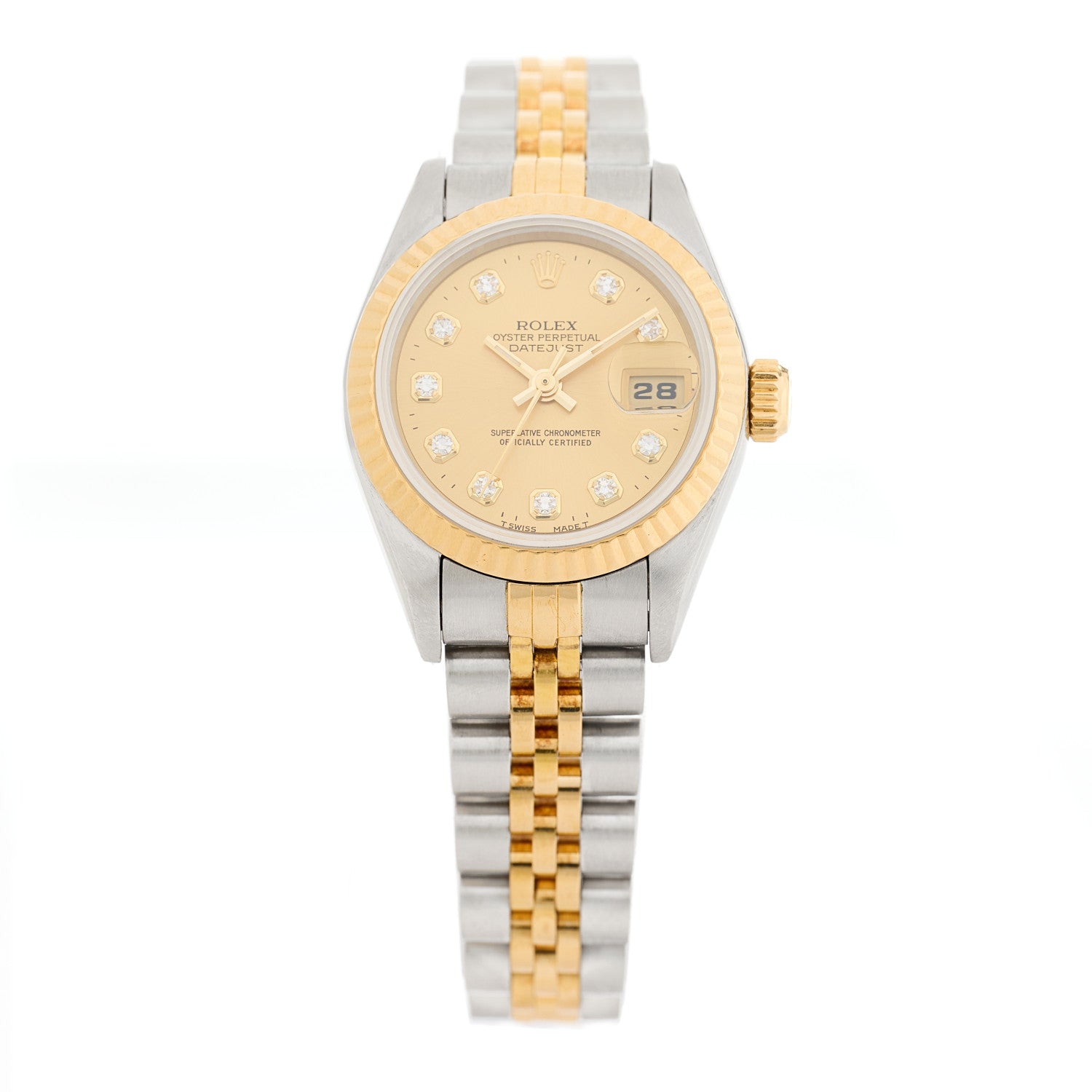 Rolex Stainless Steel 18K Yellow Gold Diamond 26mm Oyster Perpetual Datejust Watch Champagne 69173 1 of 4
