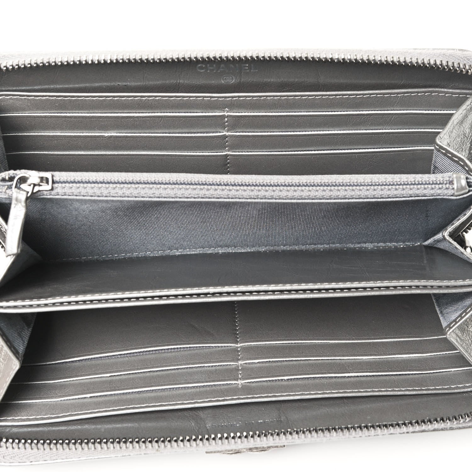 Chanel Metallic Calfskin Quilted Boy Chain Large Gusset Zip Around Wallet Silver 4 of 4