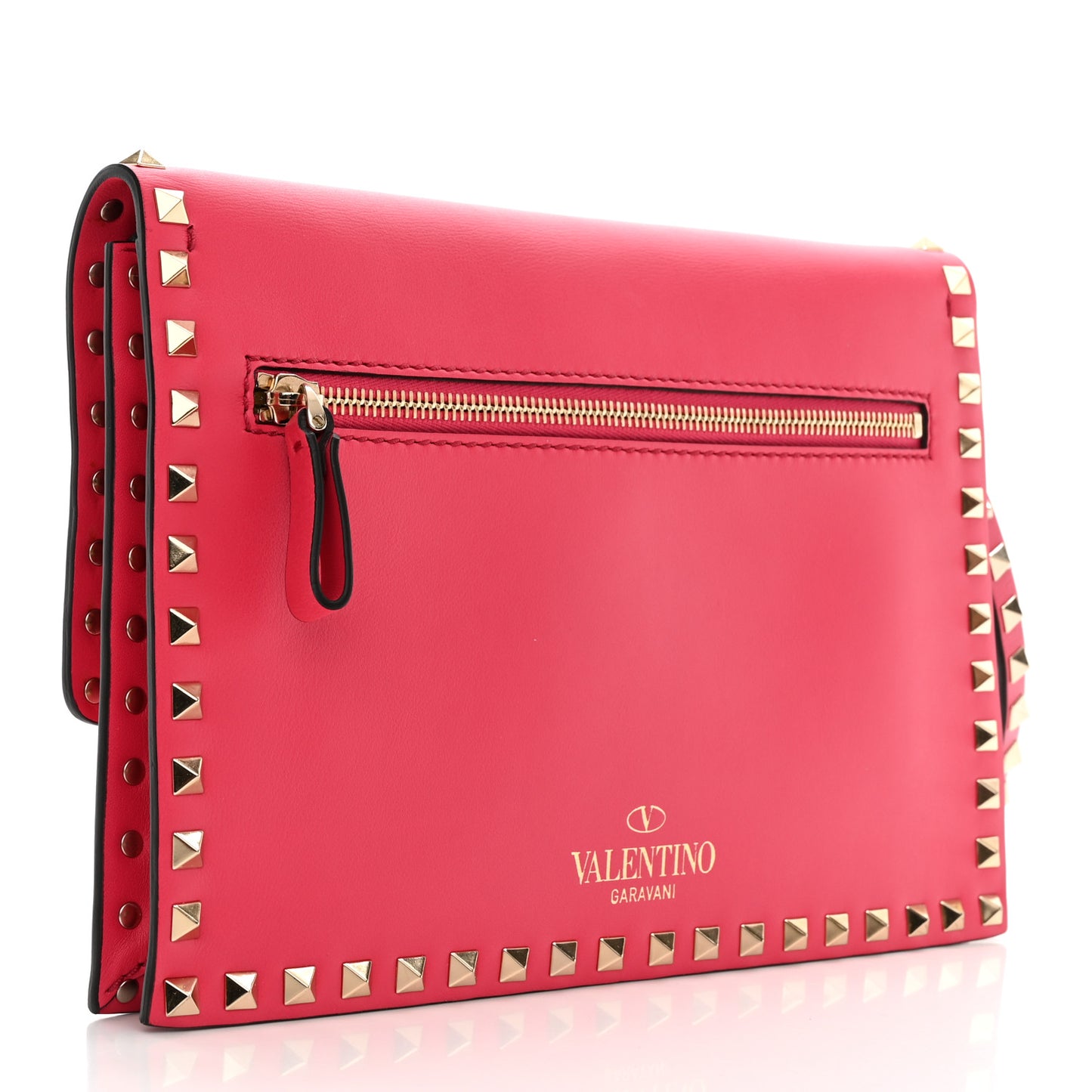 Vitello Rockstud Flip Lock Wristlet Clutch Deep Fuxia