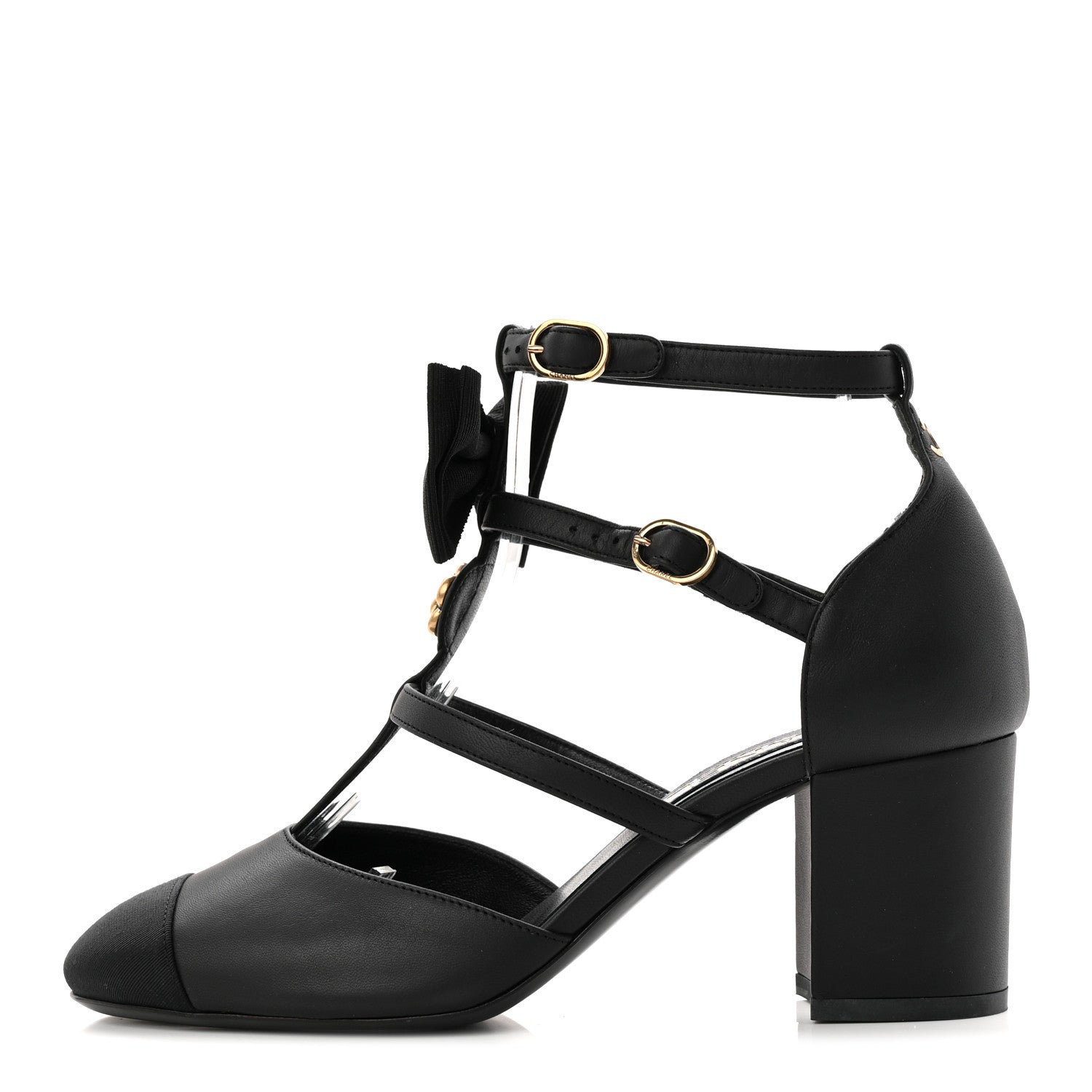 Chanel Lambskin Grosgrain Cap Toe Camellia Mary Jane Pumps 37 Black 1 of 10
