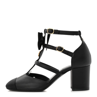 Chanel Lambskin Grosgrain Cap Toe Camellia Mary Jane Pumps 37 Black 1 of 10