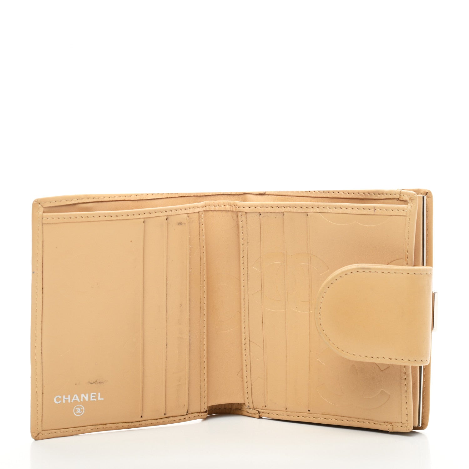 Chanel Calfskin Quilted Cambon Bi-Fold Wallet Beige Black 6 of 9
