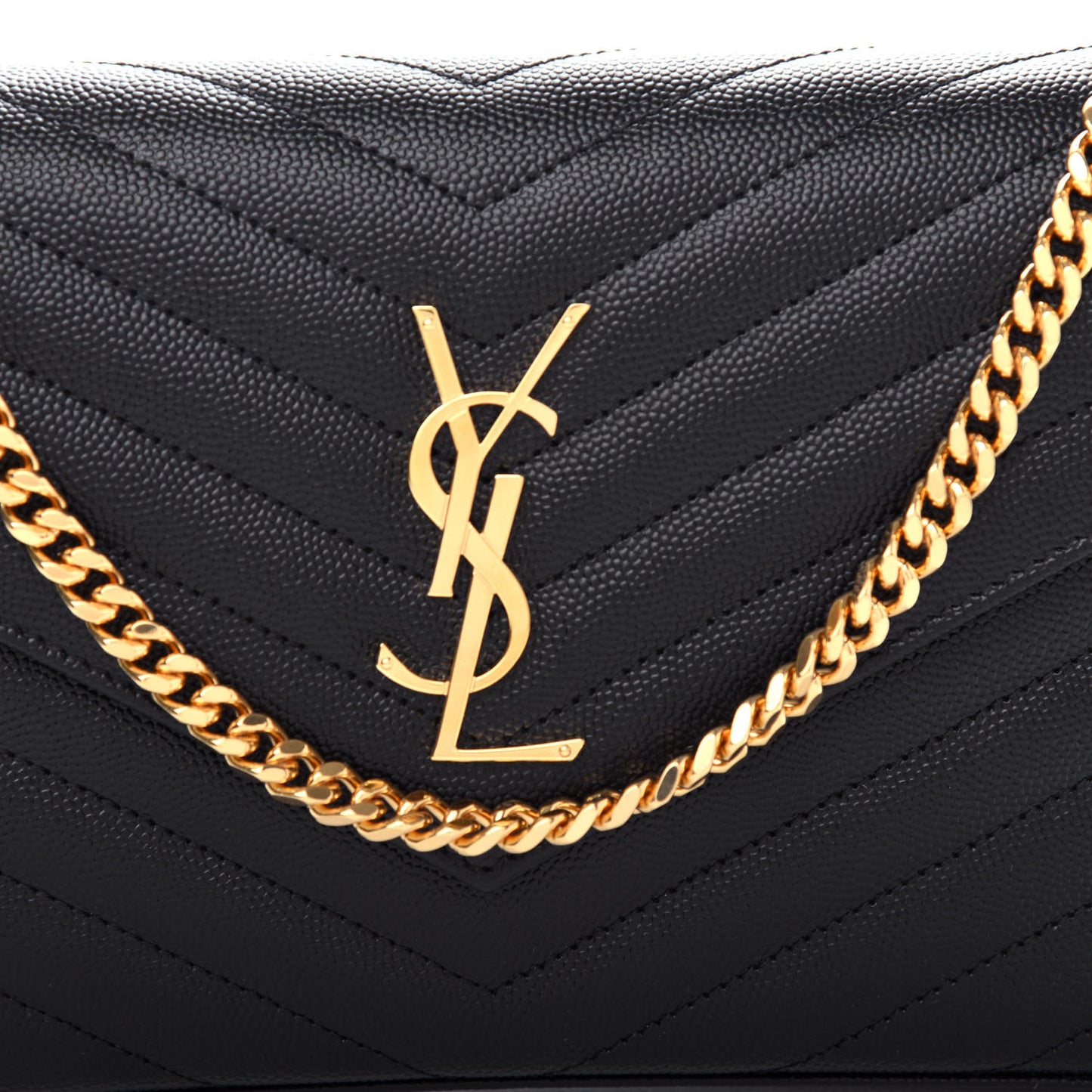 Grain De Poudre Matelasse Chevron Monogram Chain Wallet Black