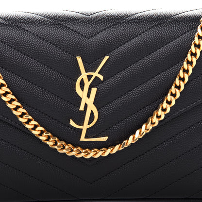 Saint Laurent Grain De Poudre Matelasse Chevron Monogram Chain Wallet Black 10 of 10