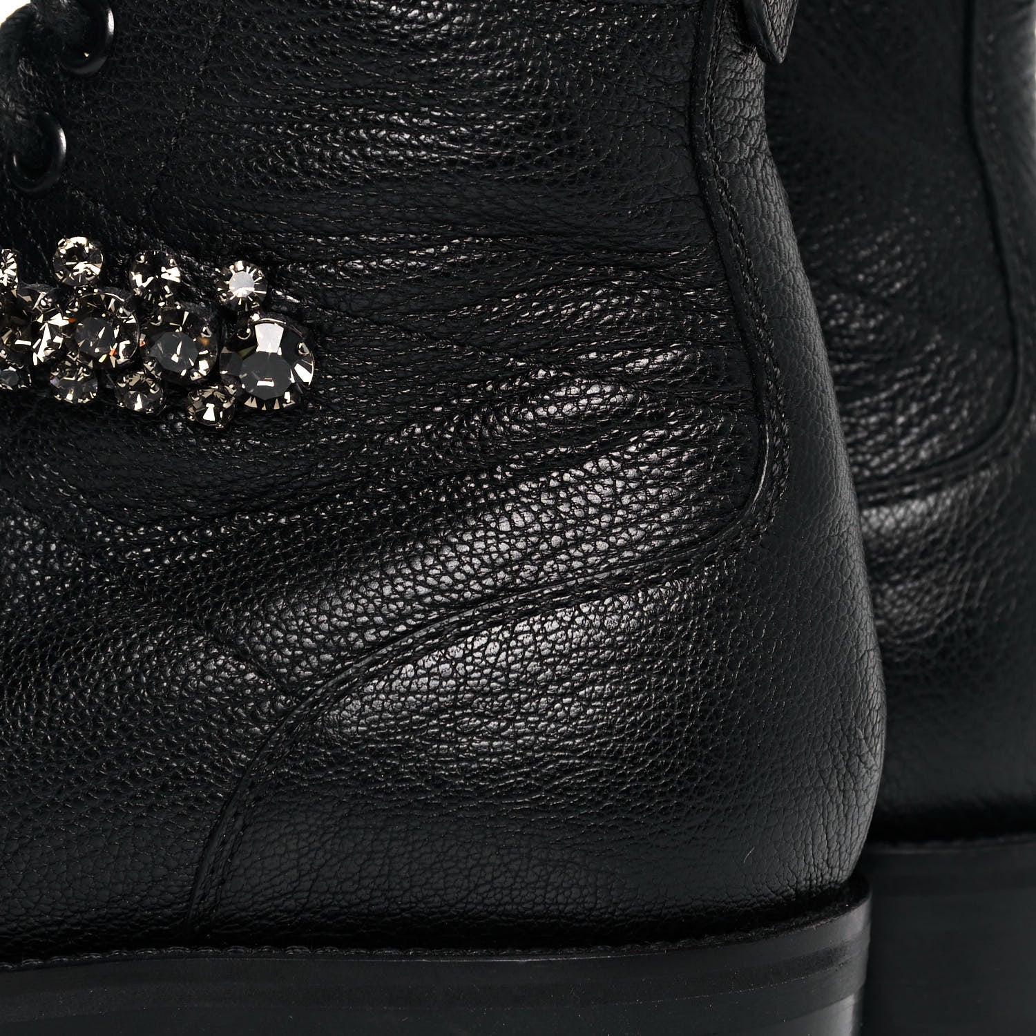 Jimmy Choo Grained Calfskin Crystal Embellished Cruz Combat Boots 35 Black 7 of 7