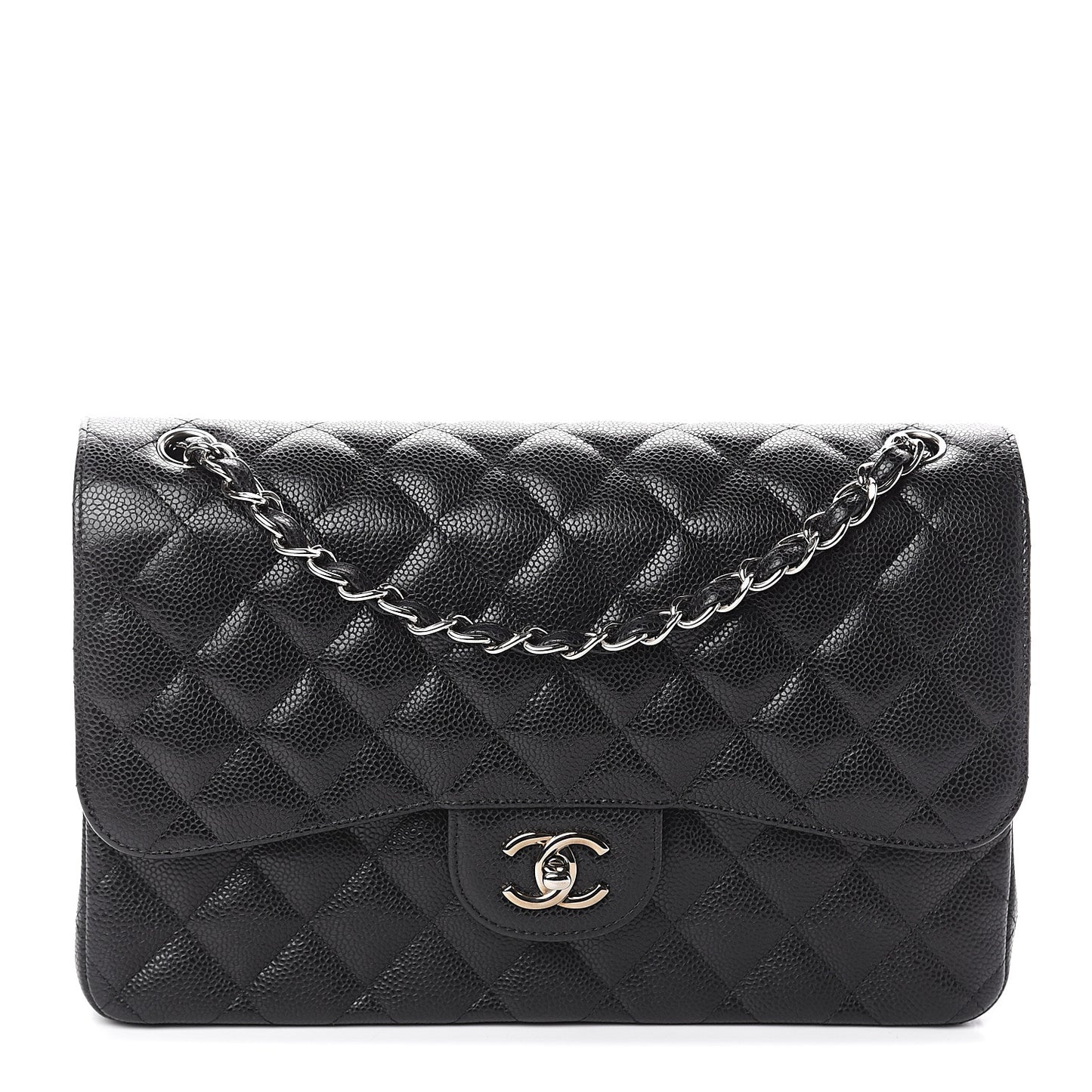 Caviar Quilted Jumbo Double Flap Black