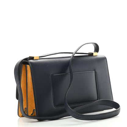 Celine Calfskin Suede Bi-Color Small Case Flap Navy Blue Yellow 3 of 18