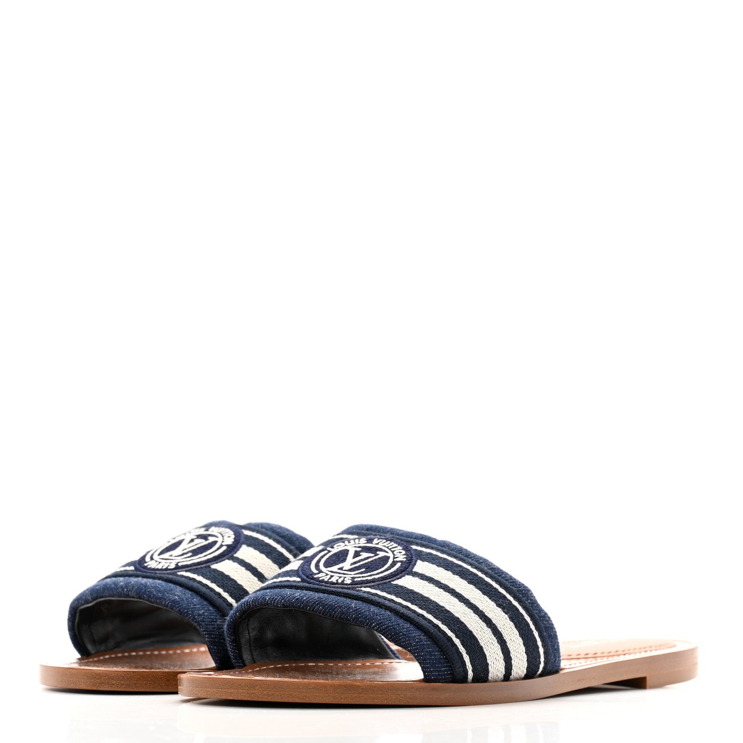 Louis Vuitton Canvas Calfskin Lock It Flat Mules 38 Blue 4 of 9