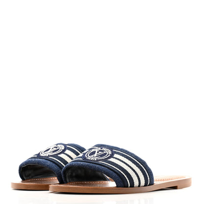 Louis Vuitton Canvas Calfskin Lock It Flat Mules 38 Blue 4 of 9