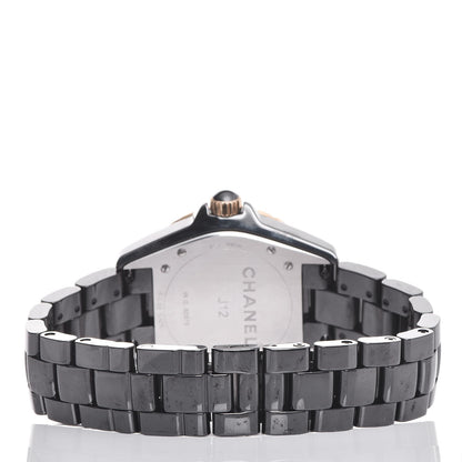 Chanel Stainless Steel 18K Yellow Gold Ceramic Diamond 38mm J12 Quartz Watch Black 4 of 7