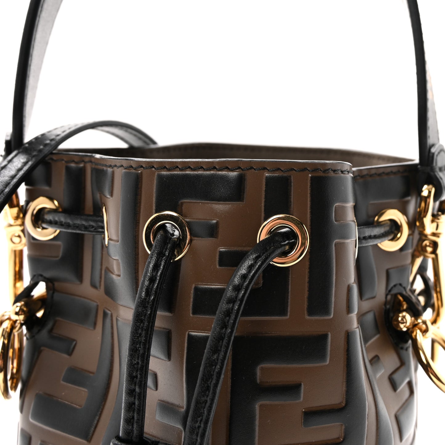 Vitello Liberty F is Fendi Bi-Color FF 1974 Embossed Mini Mon Tresor Bucket Bag Maya Black