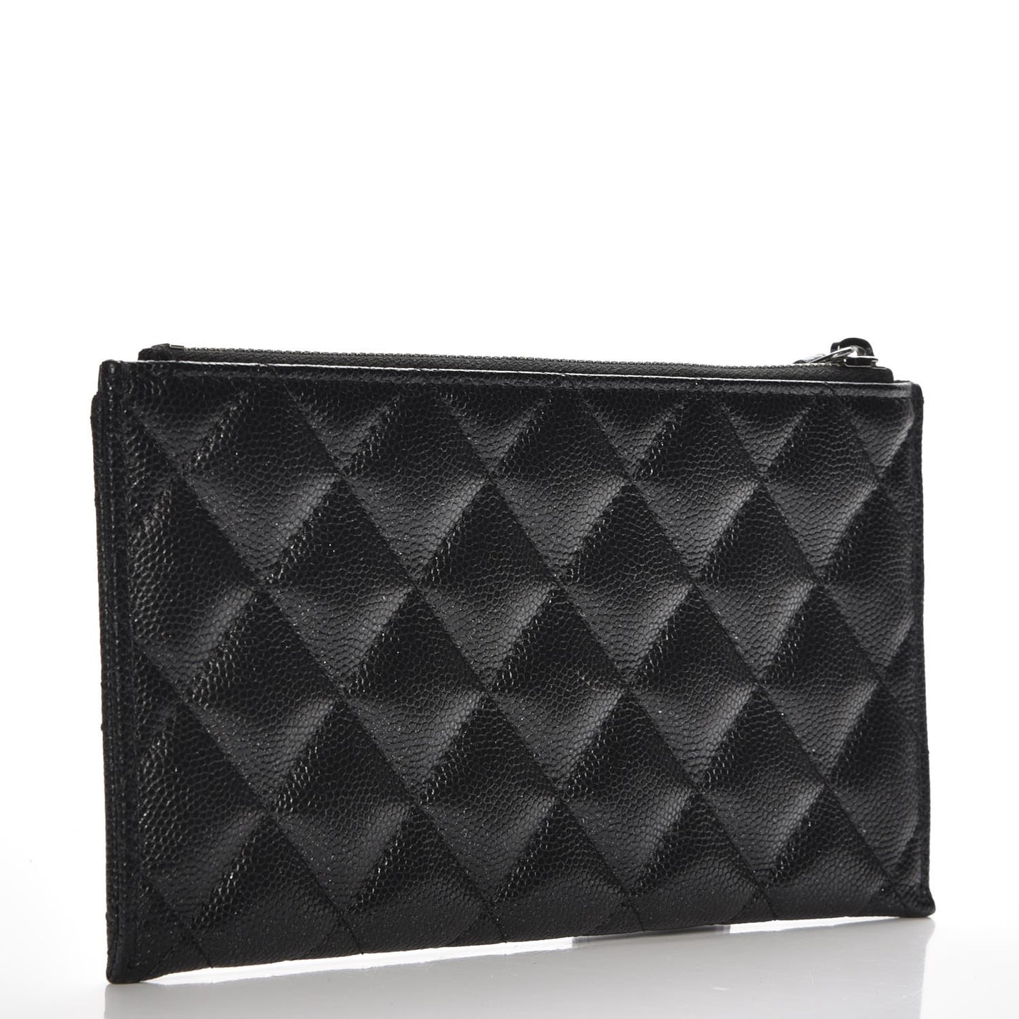Iridescent Caviar Quilted Classic Zip Pouch Black