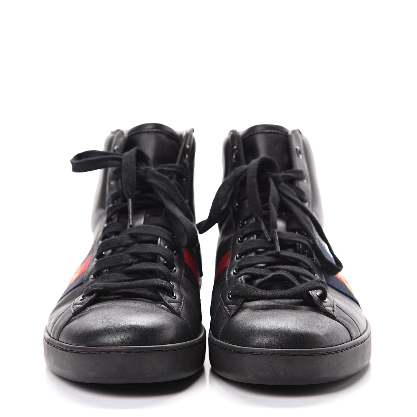 Calfskin Miro Soft Web Bee Embroidered Mens Ace High Top Sneakers 9.5 Black