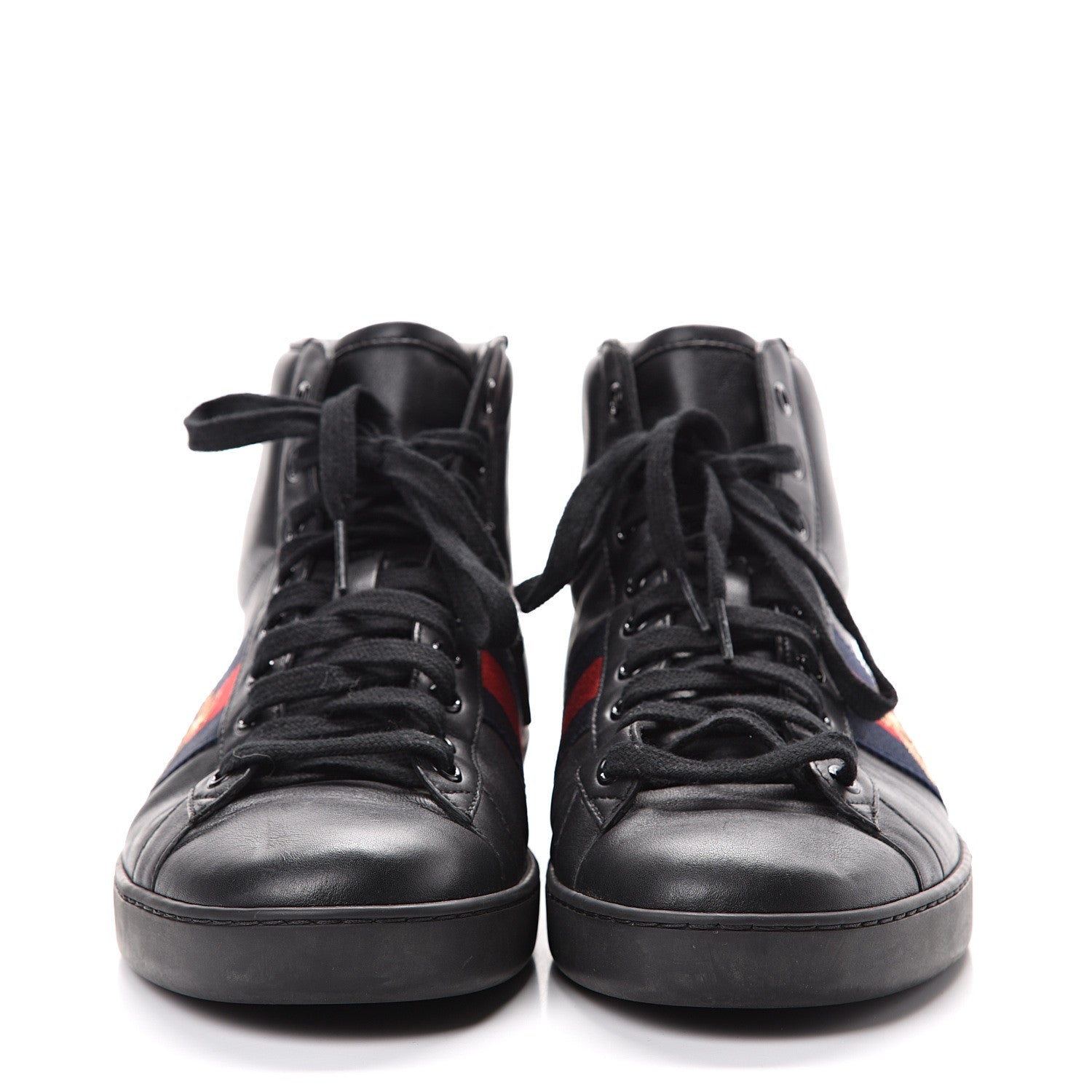 Gucci Calfskin Miro Soft Web Bee Embroidered Mens Ace High Top Sneakers 9.5 Black 2 of 12