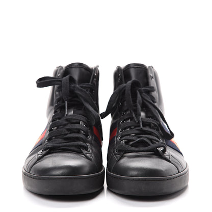 Gucci Calfskin Miro Soft Web Bee Embroidered Mens Ace High Top Sneakers 9.5 Black 2 of 12