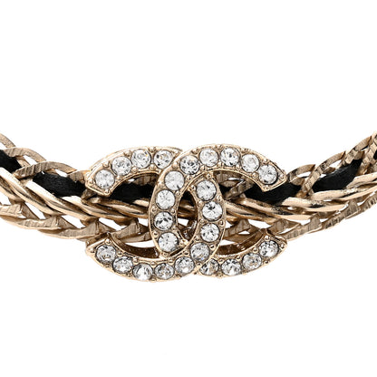 Chanel Metal Lambskin Crystal Chain CC Necklace Black Gold 4 of 6