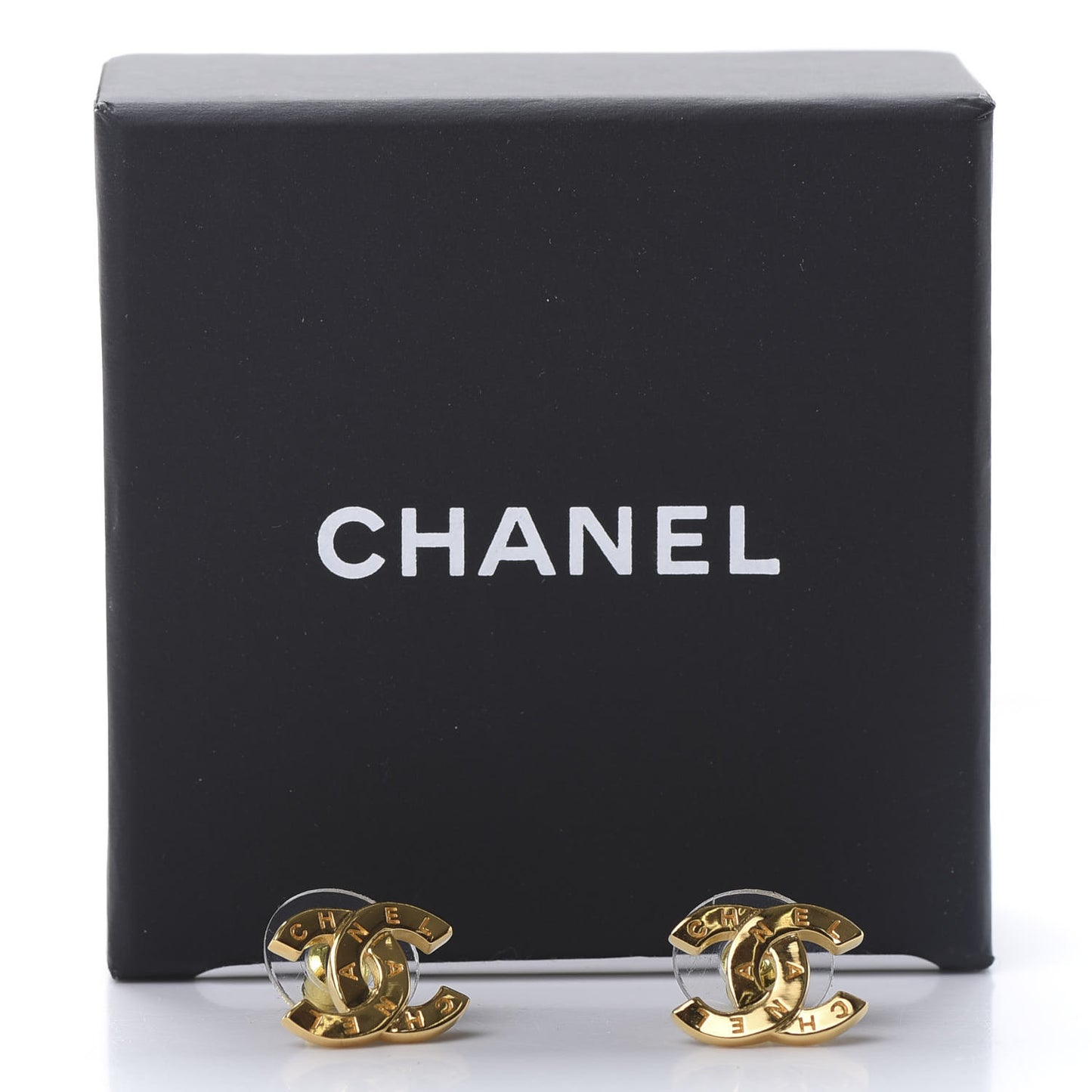 Metal CC Paris Button Stud Earrings Gold