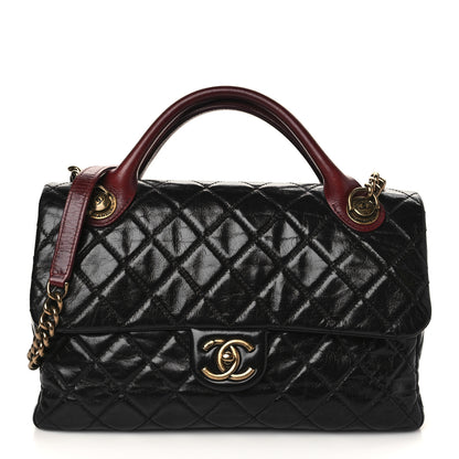 Chanel Glazed Calfskin Castle Rock Large Flap Black Burgundy 1 of 7