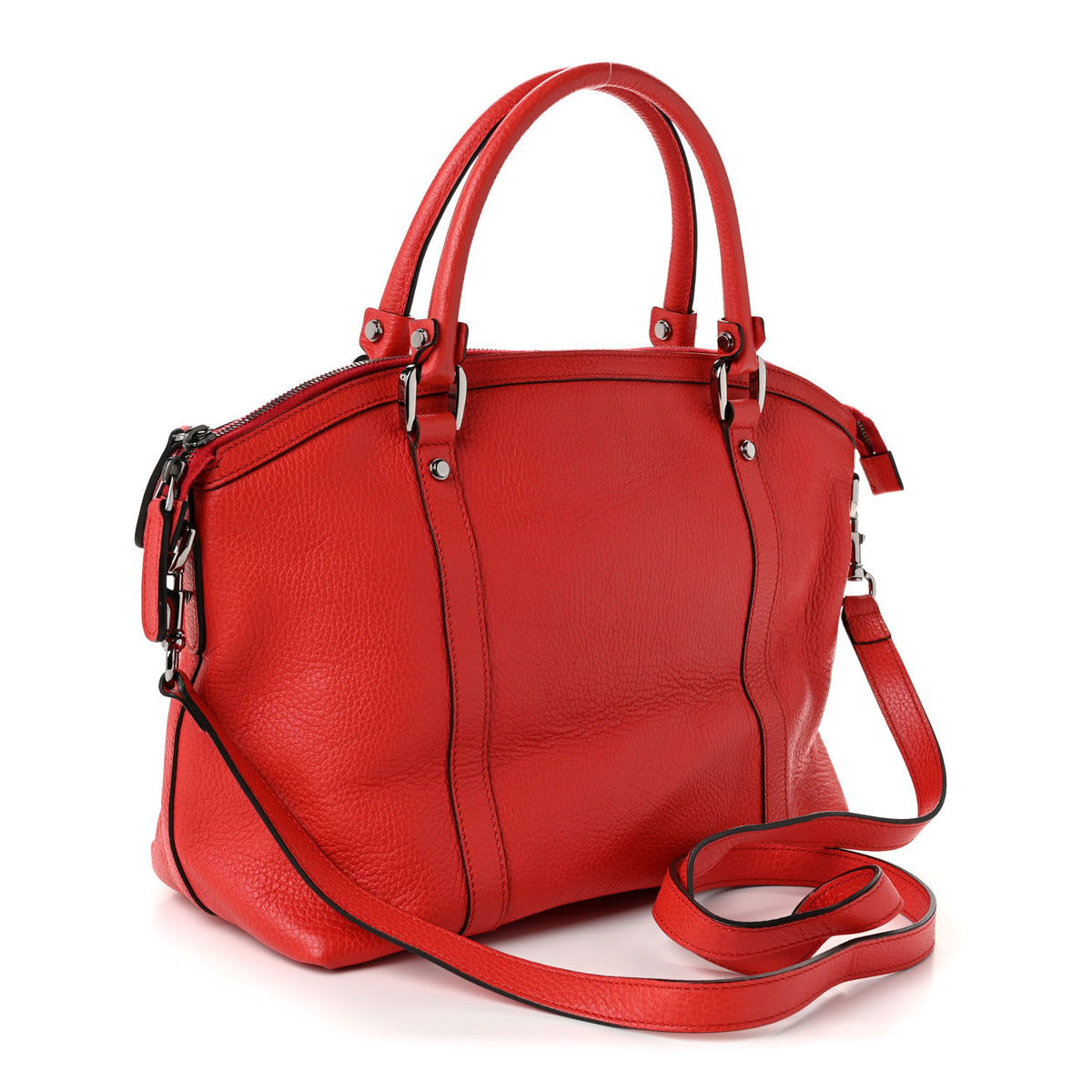Gucci Pebbled Calfskin Medium GG Convertible Dome Satchel  Red 3 of 10
