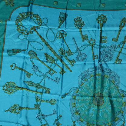 Hermes Silk Dip Dye Les Cles Shawl Giant Scarf 140 Turquoise Fonce Canard 4 of 7