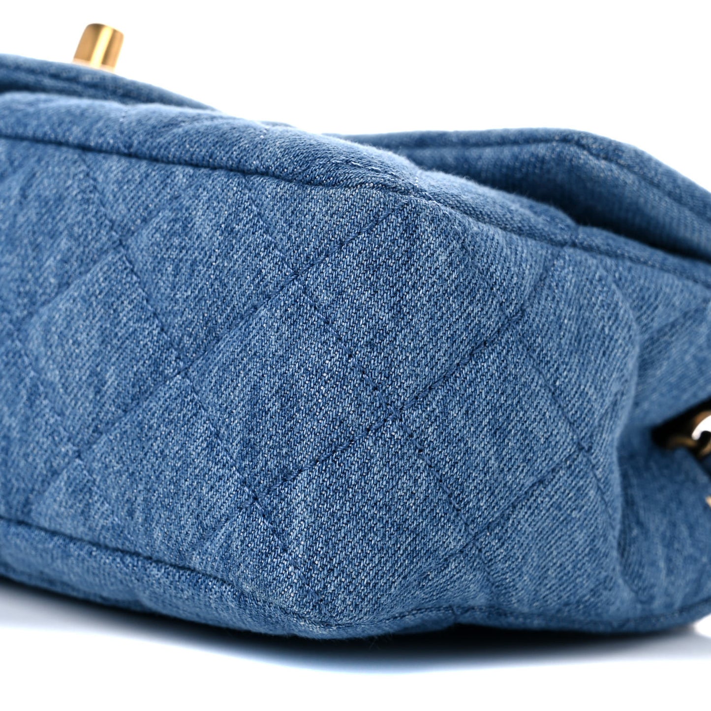 Denim Quilted Mini Pearl Crush Rectangular Flap Blue