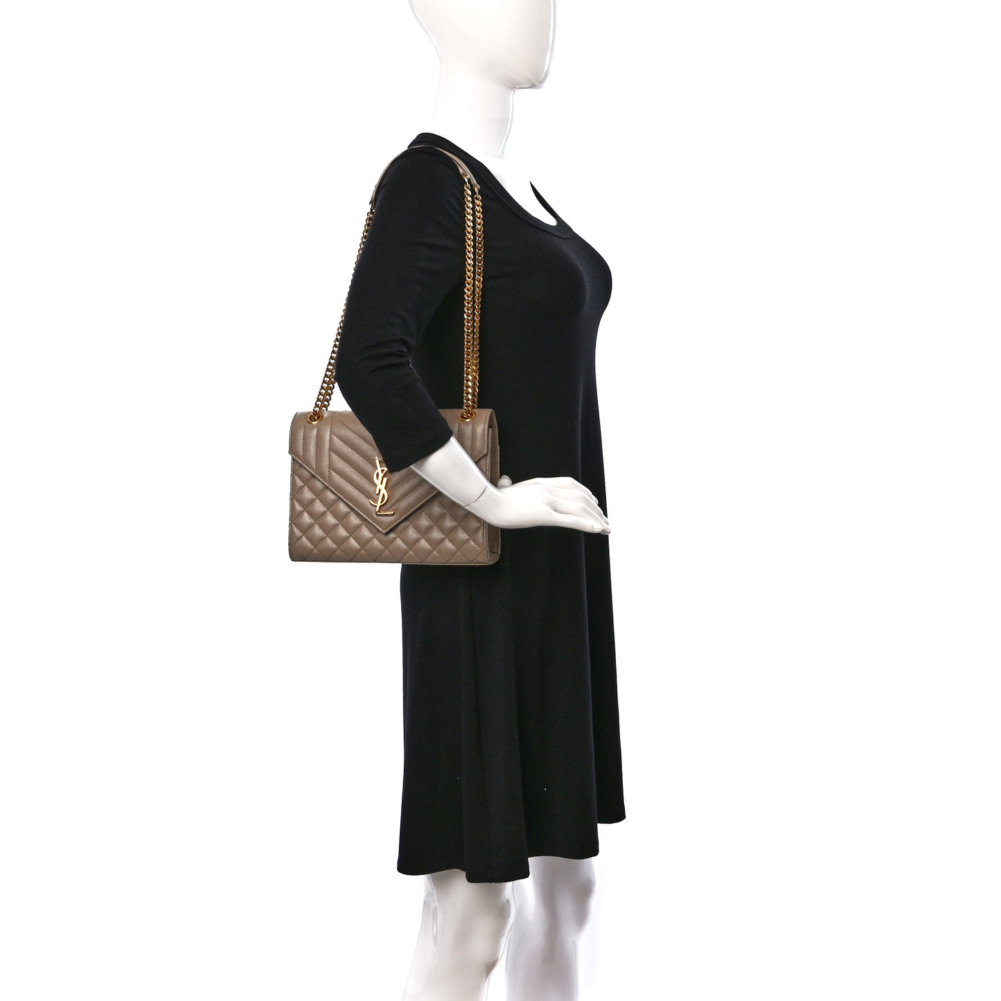 Grain De Poudre Textured Mixed Matelasse Medium Triquilt Monogram Satchel Dark Latte