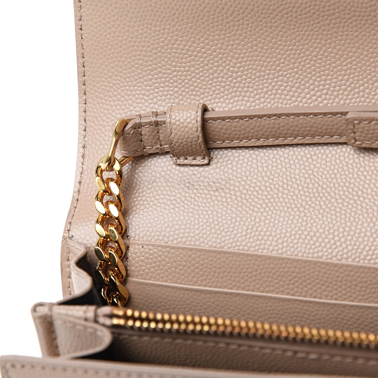 Saint Laurent Grain De Poudre Monogram Chain Wallet Dark Beige 7 of 10