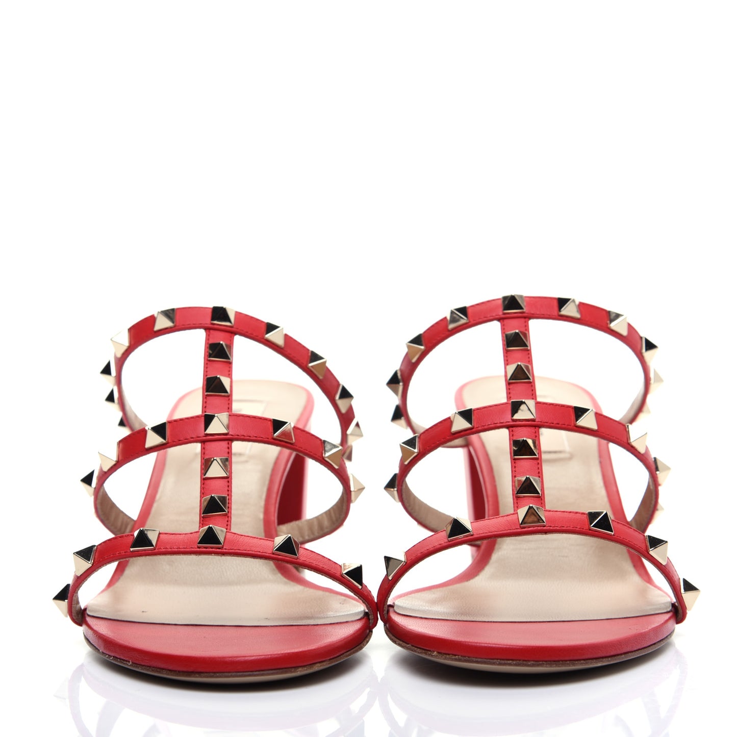 Calfskin Rockstud 60mm Caged Slide Sandals 41 Rosso Valentino