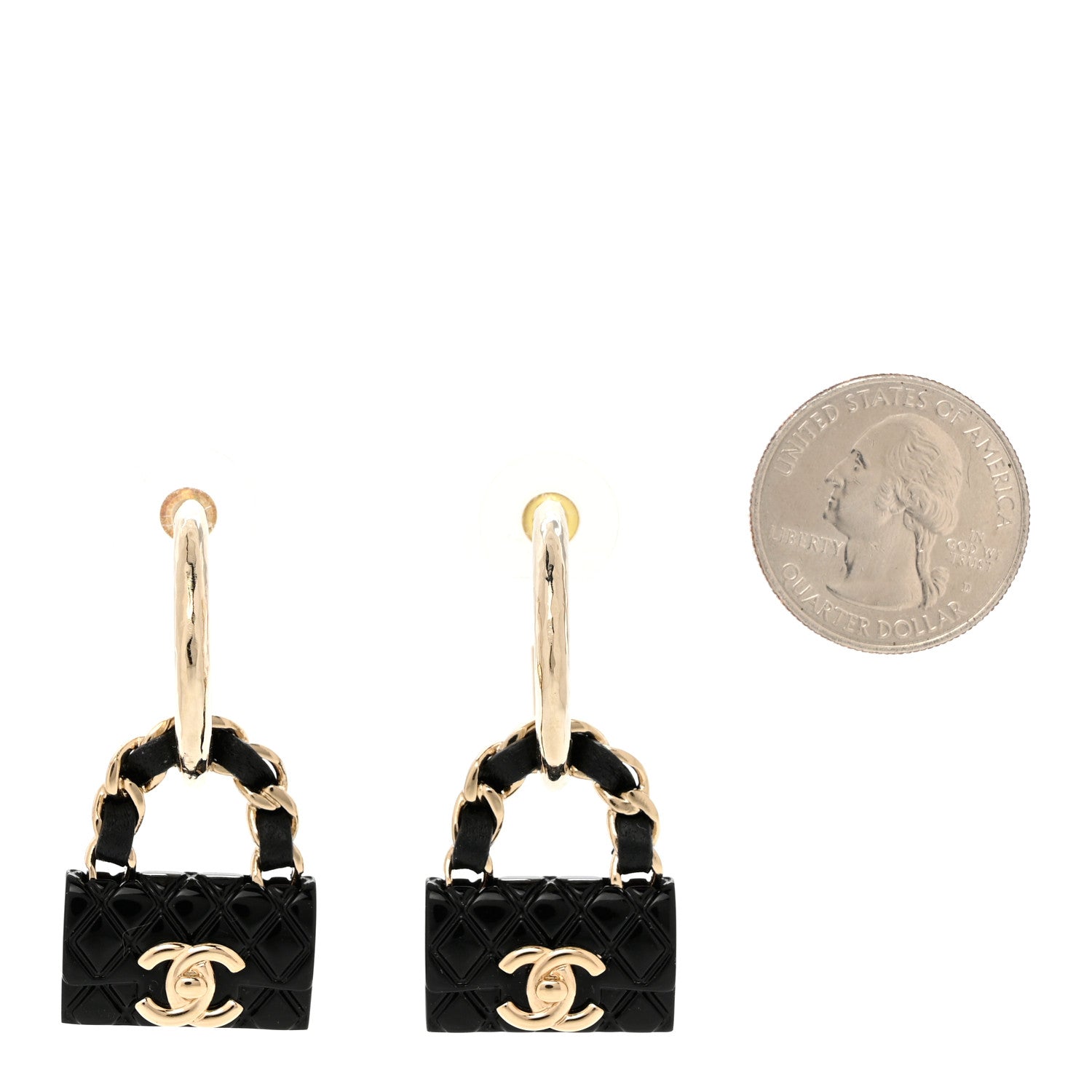 Chanel Metal Resin Lambskin Quilted CC Turnlock Chain Bag Hoop Black Gold 2 of 4