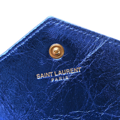 Saint Laurent Metallic Goatskin Mixed Matelasse Chevron Small Monogram Envelope Wallet Blue 6 of 8