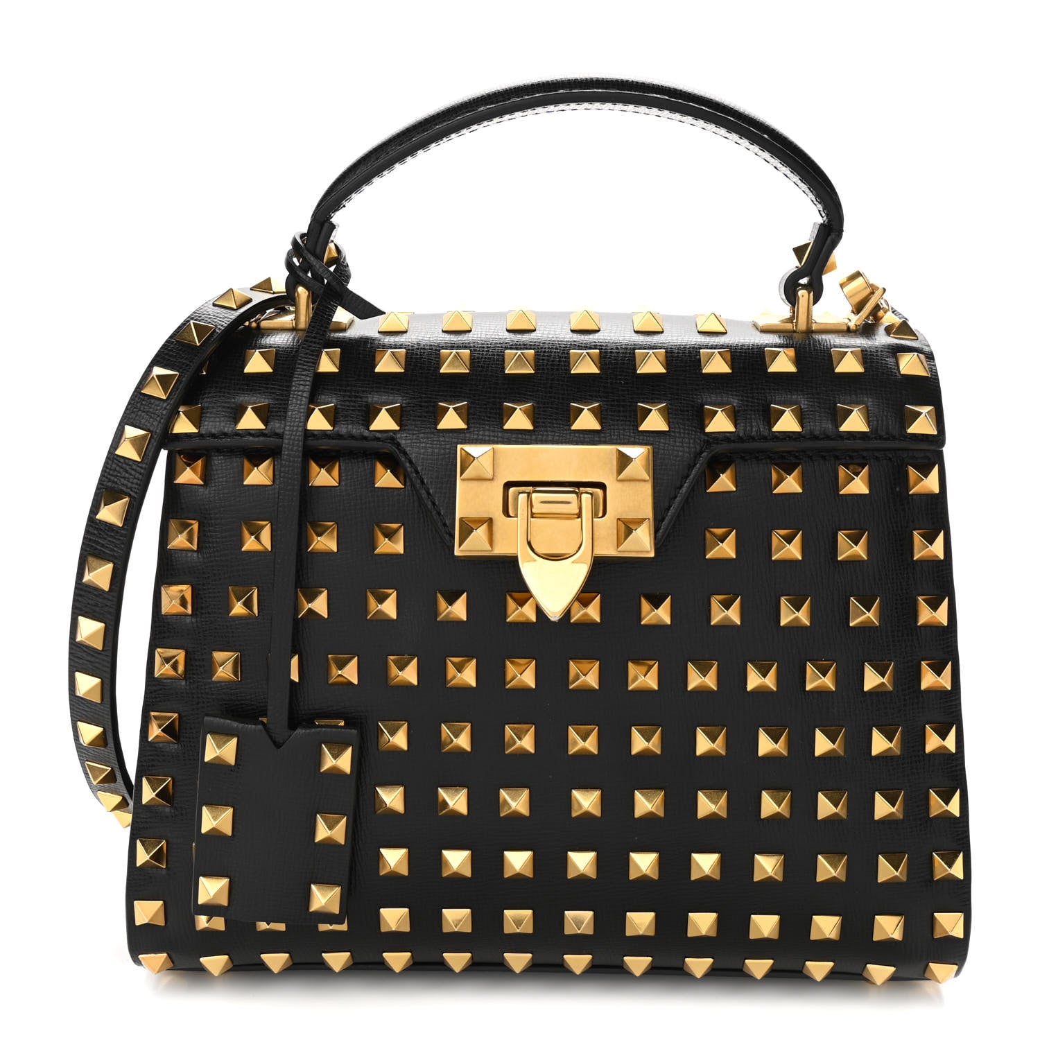 Valentino Garavani Grainy Calfskin Small Rockstud Allover Alcove Top-Handle Flap Bag Black 1 of 9