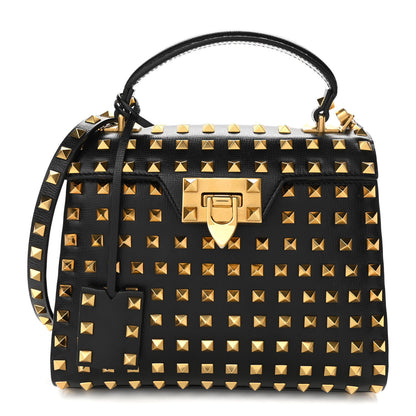Valentino Garavani Grainy Calfskin Small Rockstud Allover Alcove Top-Handle Flap Bag Black 1 of 9