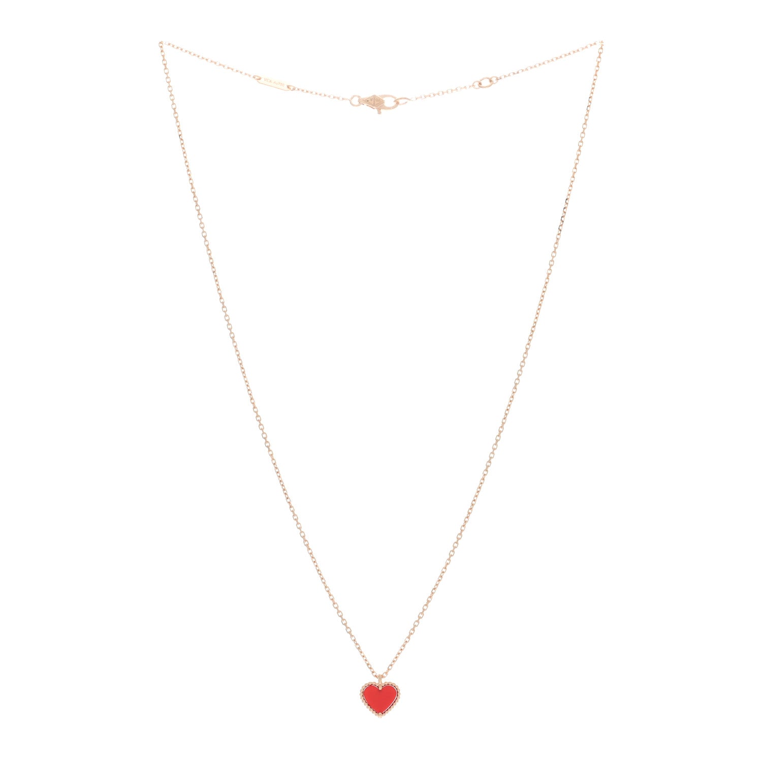 Van Cleef & Arpels 18K Rose Gold Carnelian Sweet Alhambra Heart Pendant Necklace 2 of 5