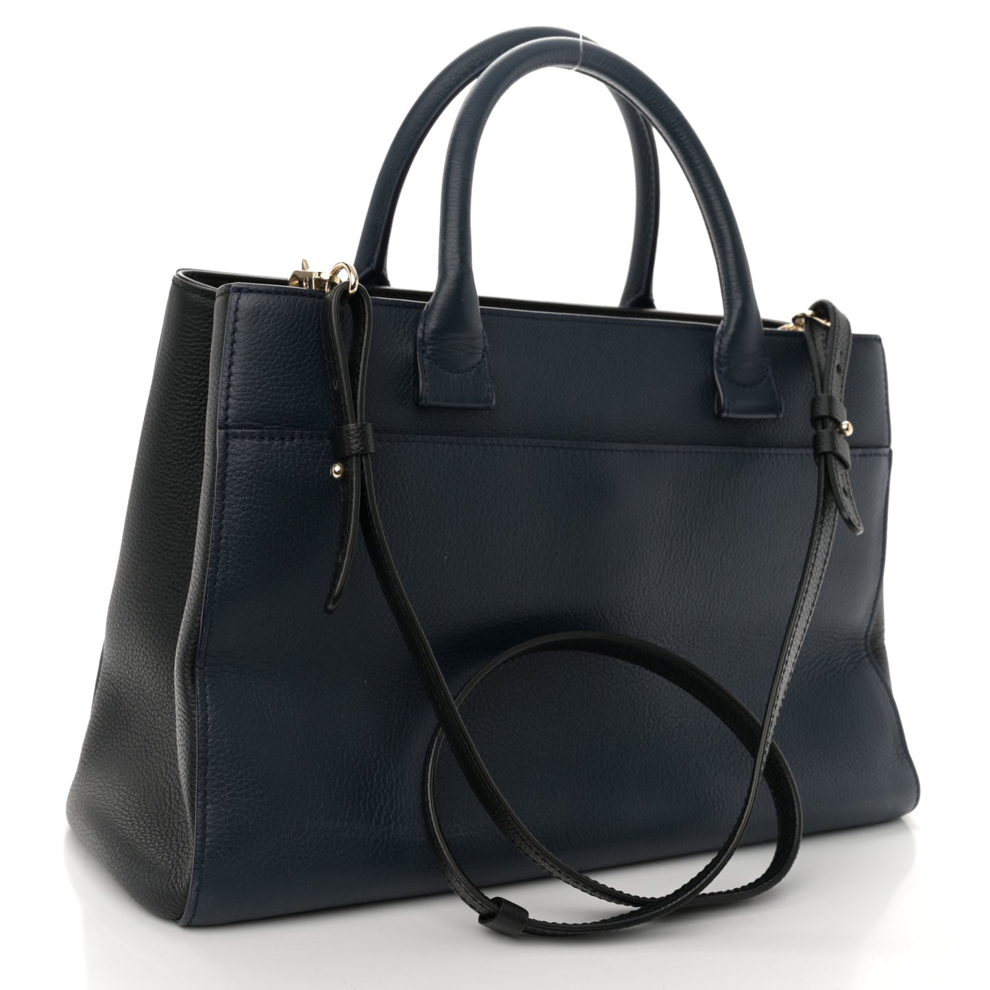 Grained Calfskin Neo Executive Shopper Tote Dark Blue Black