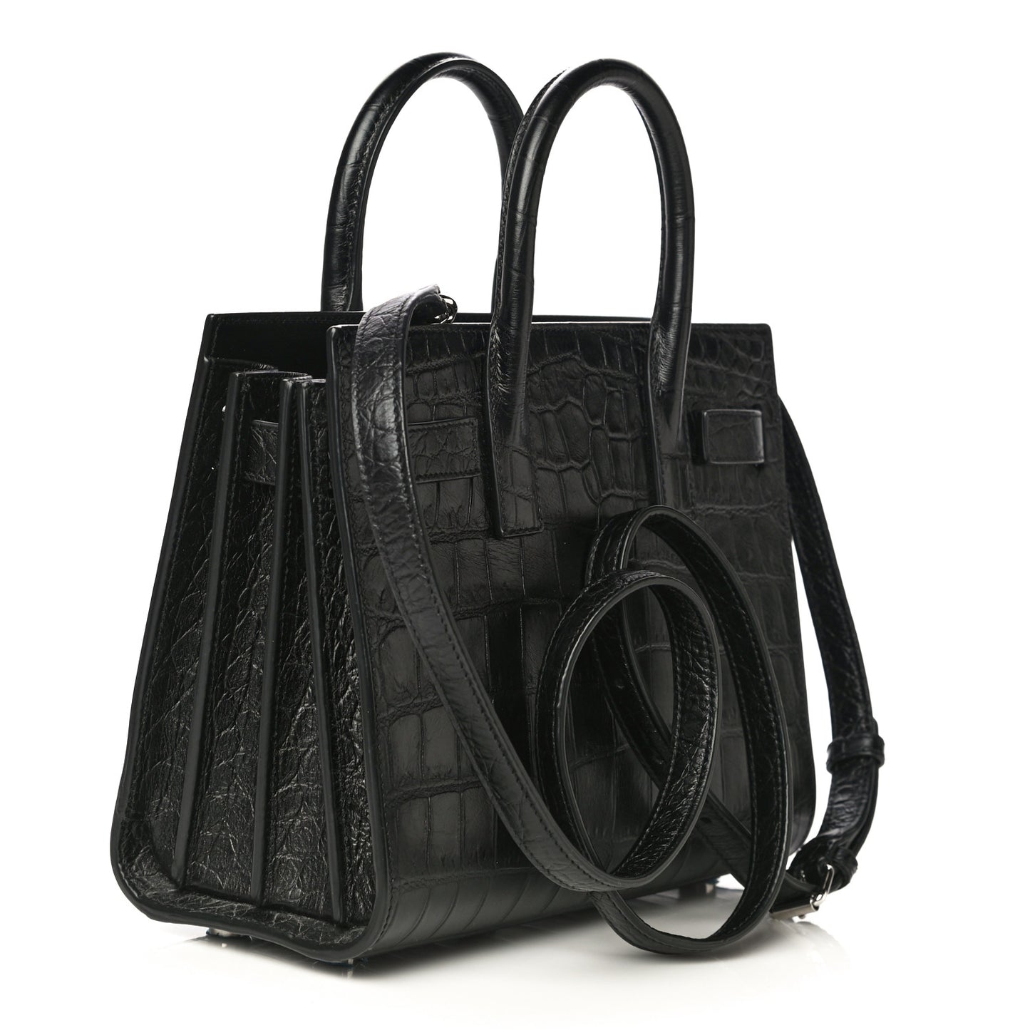 Calfskin Crocodile Embossed Nano Sac De Jour Black