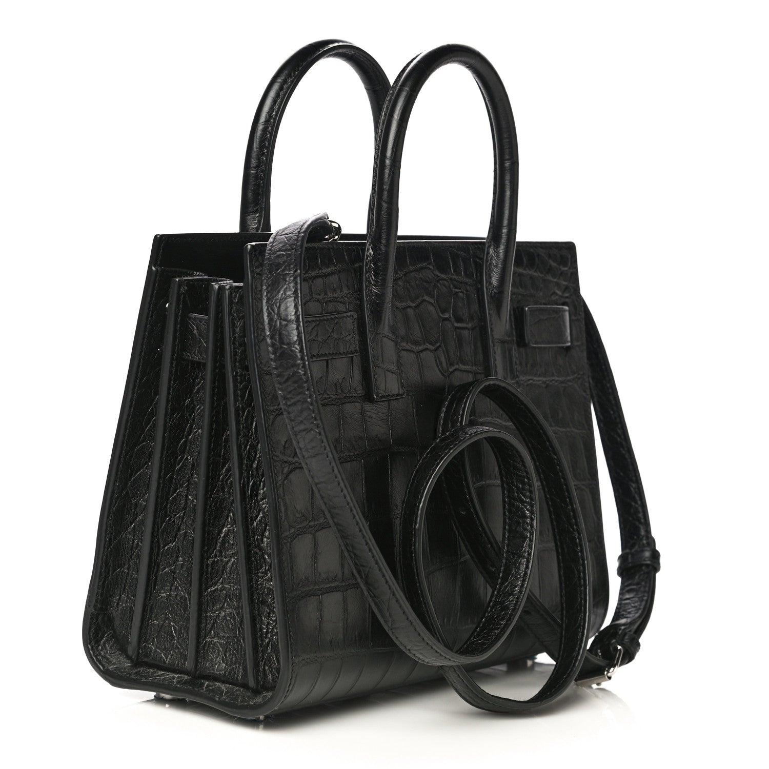 Saint Laurent Calfskin Crocodile Embossed Nano Sac De Jour Black 3 of 10