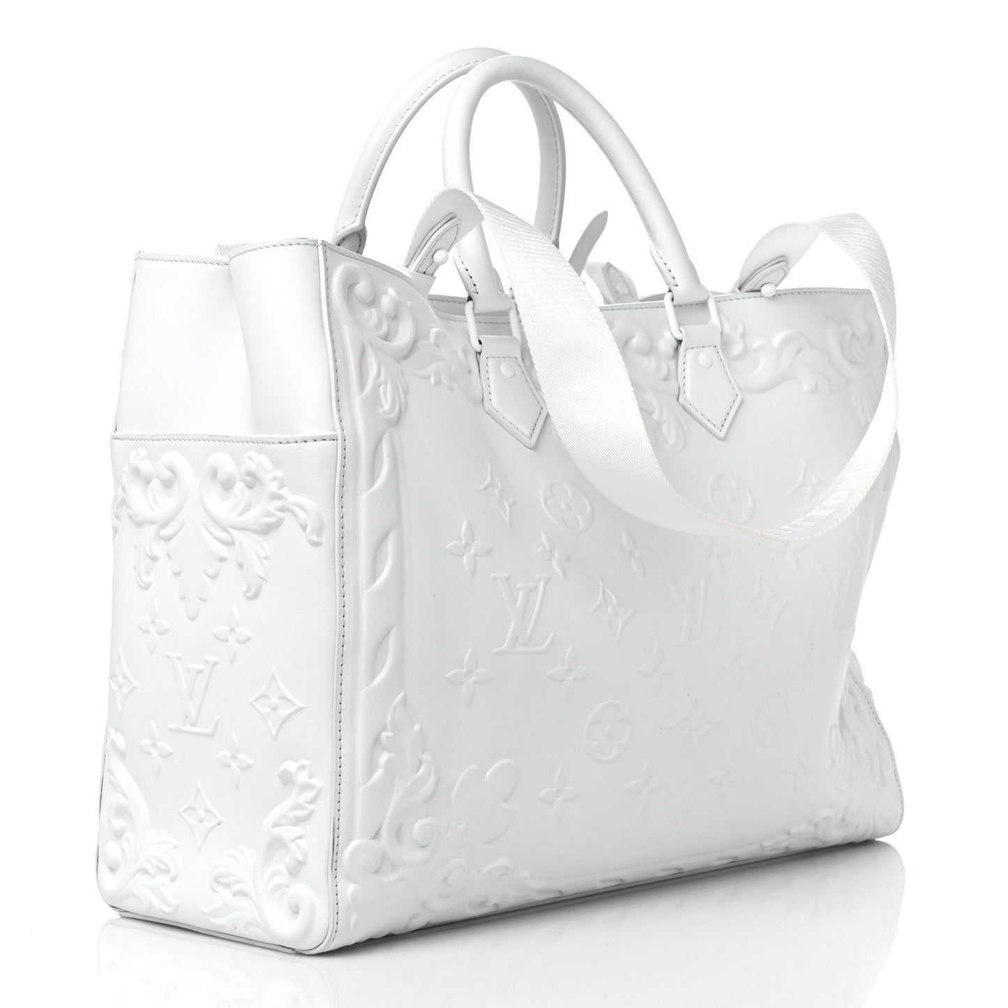 Calfskin LV Ornament Sac Plat 24H Optic White