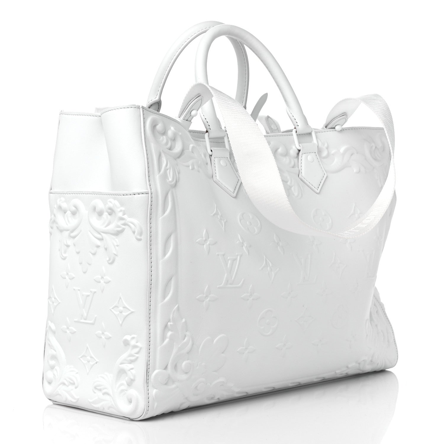 Louis Vuitton Calfskin LV Ornament Sac Plat 24H Optic White 3 of 14