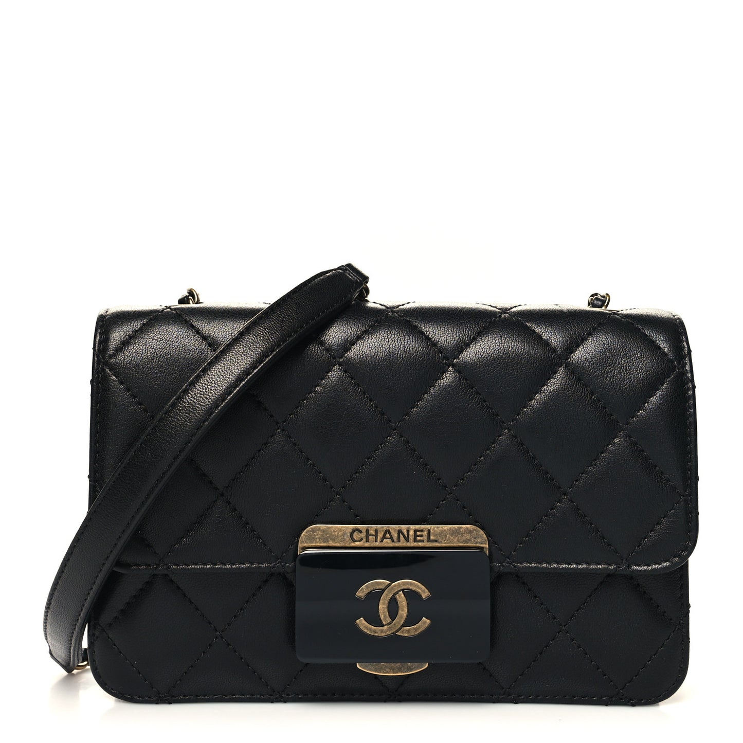 Sheepskin Quilted Mini Beauty Lock Flap Black
