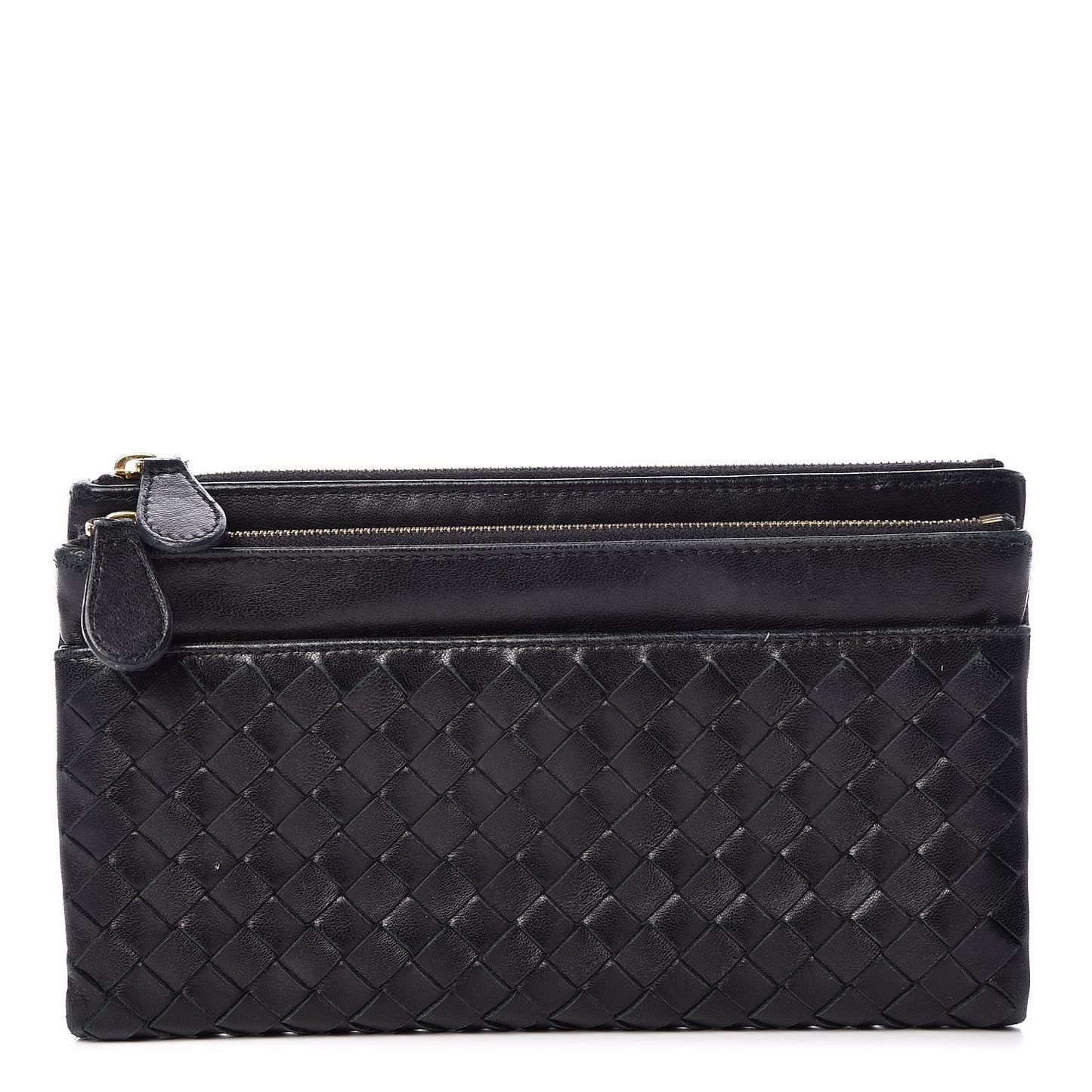 Nappa Intrecciato Double Zip Clutch Wallet Black